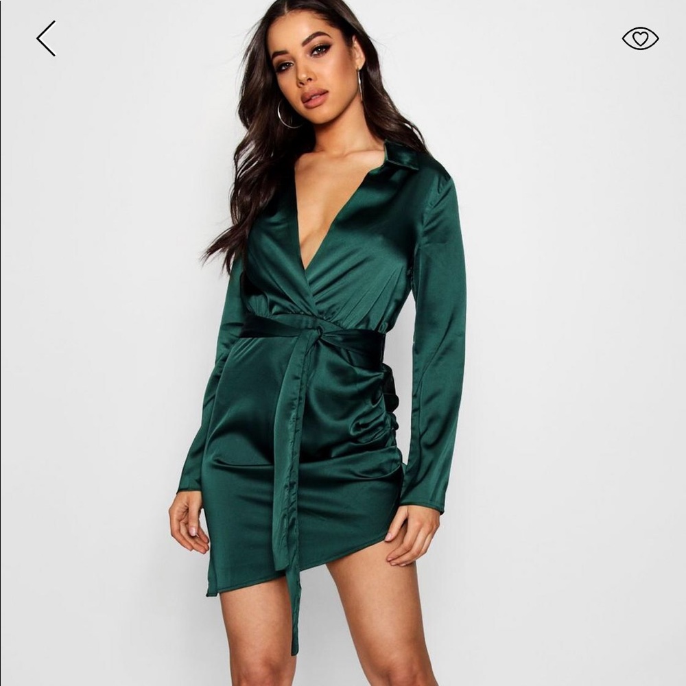 Boohoo Satin Wrap Dress